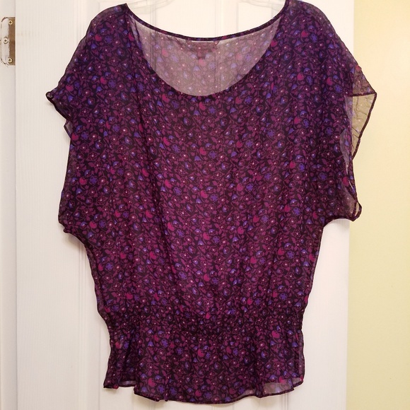 American Eagle Sheer Floral Peplum Blouse - Picture 2 of 4